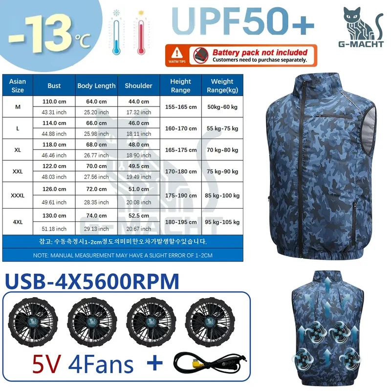 NEWS USB 12V/5V 4Fan Couples Summer Breathable Cooling Vest Sleeveless Fan Air Conditioner Jacket Heat Resistant Outdoor Workwea