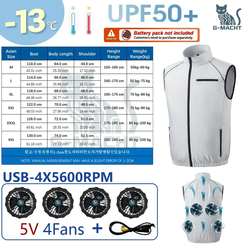 NEWS USB 12V/5V 4Fan Couples Summer Breathable Cooling Vest Sleeveless Fan Air Conditioner Jacket Heat Resistant Outdoor Workwea