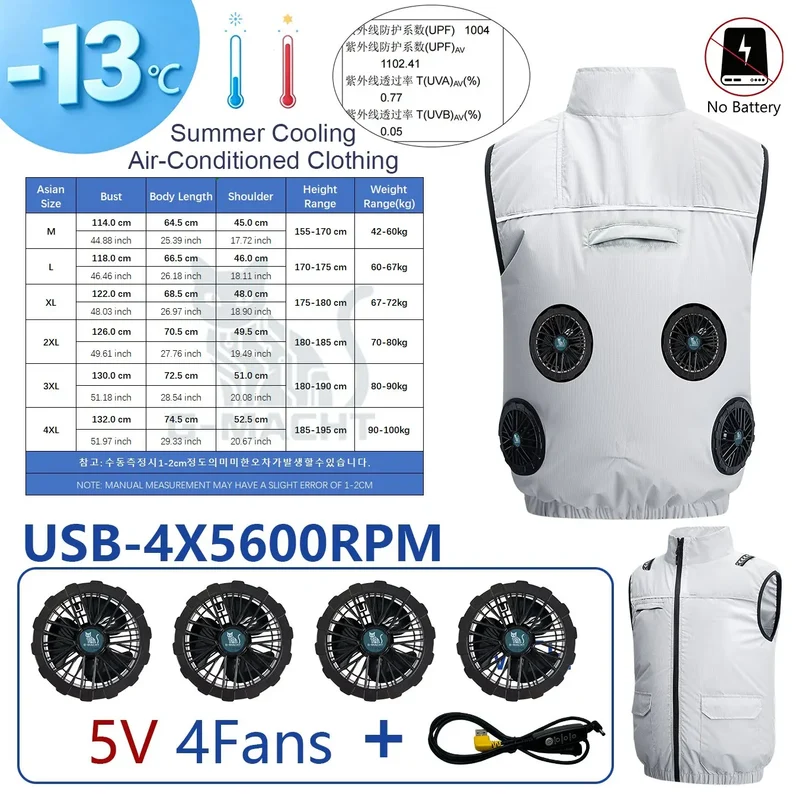 NEWS USB 12V/5V 4Fan Couples Summer Breathable Cooling Vest Sleeveless Fan Air Conditioner Jacket Heat Resistant Outdoor Workwea