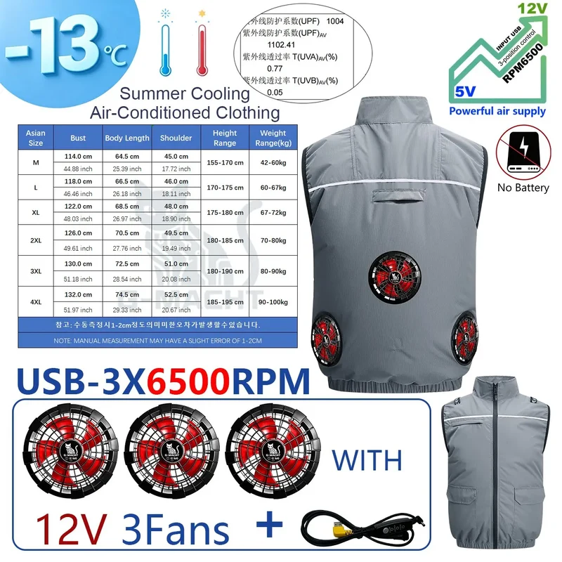 NEWS USB 12V/5V 4Fan Couples Summer Breathable Cooling Vest Sleeveless Fan Air Conditioner Jacket Heat Resistant Outdoor Workwea