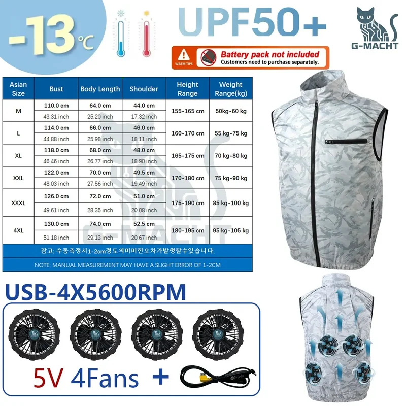 NEWS USB 12V/5V 4Fan Couples Summer Breathable Cooling Vest Sleeveless Fan Air Conditioner Jacket Heat Resistant Outdoor Workwea