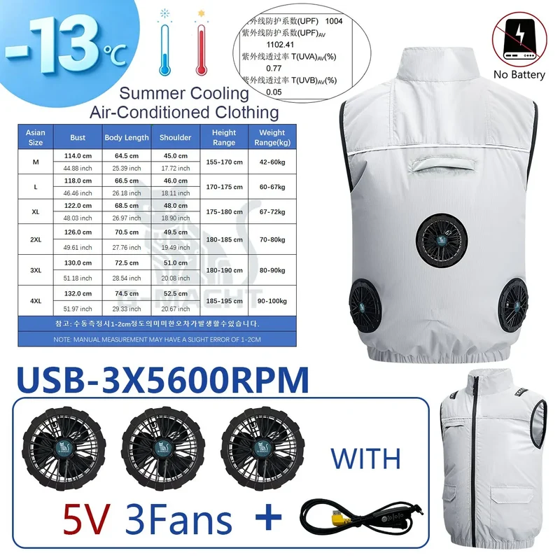 NEWS USB 12V/5V 4Fan Couples Summer Breathable Cooling Vest Sleeveless Fan Air Conditioner Jacket Heat Resistant Outdoor Workwea