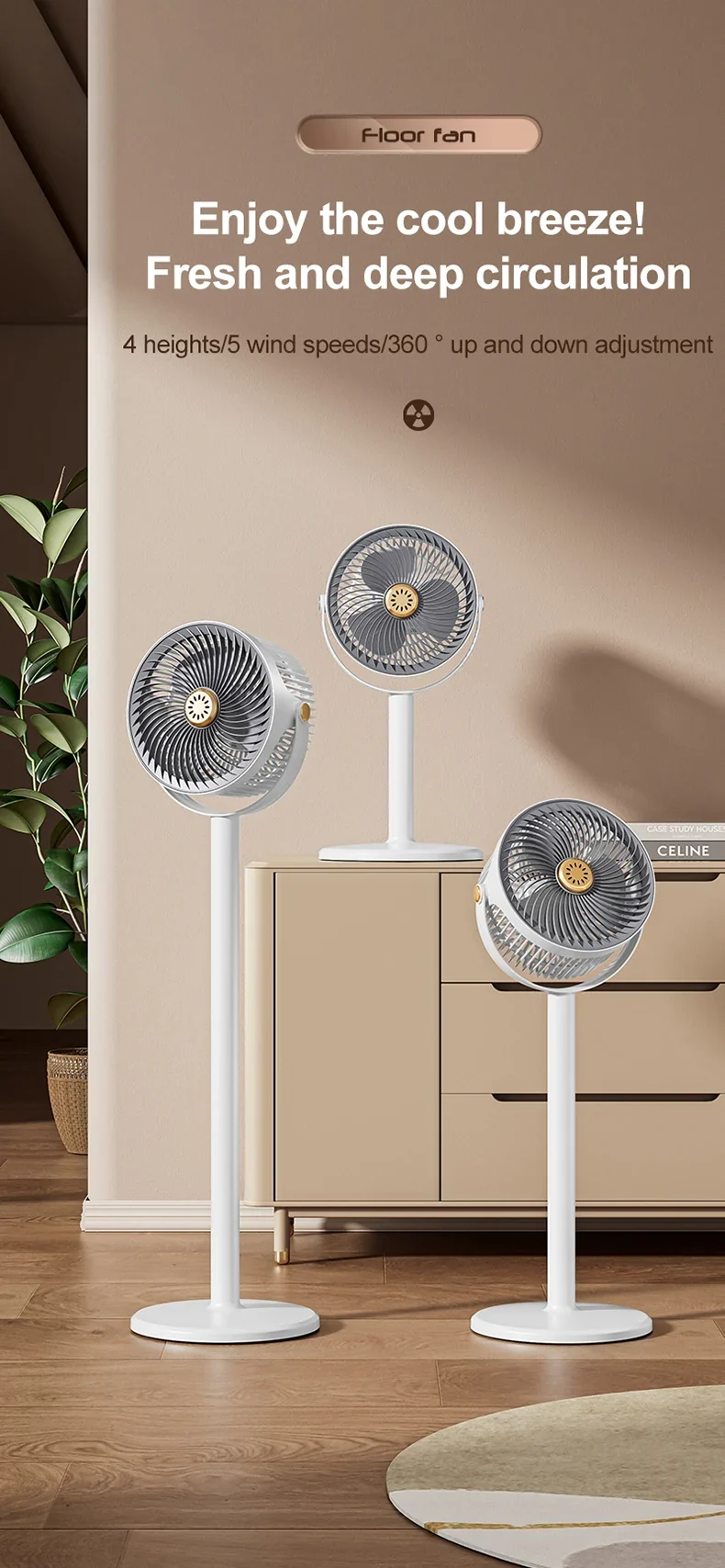 Wireless Fan Height Adjustable Outdoor Travel Camping Long Endurance USB Charging Portable Student Dormitory High Wind Power