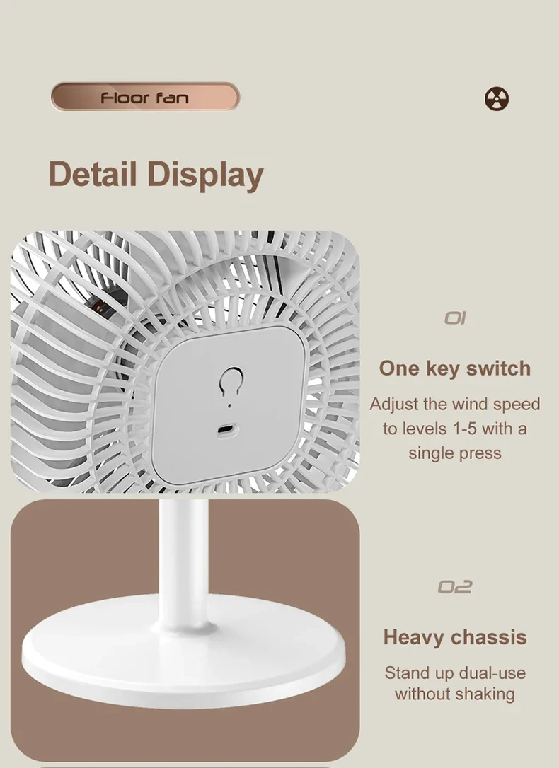 Wireless Fan Height Adjustable Outdoor Travel Camping Long Endurance USB Charging Portable Student Dormitory High Wind Power