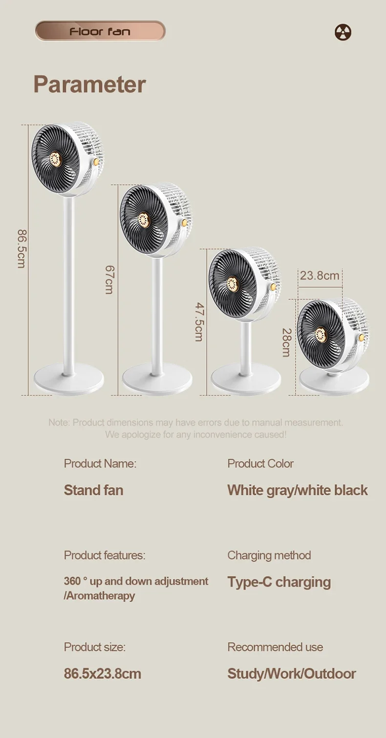 Wireless Fan Height Adjustable Outdoor Travel Camping Long Endurance USB Charging Portable Student Dormitory High Wind Power