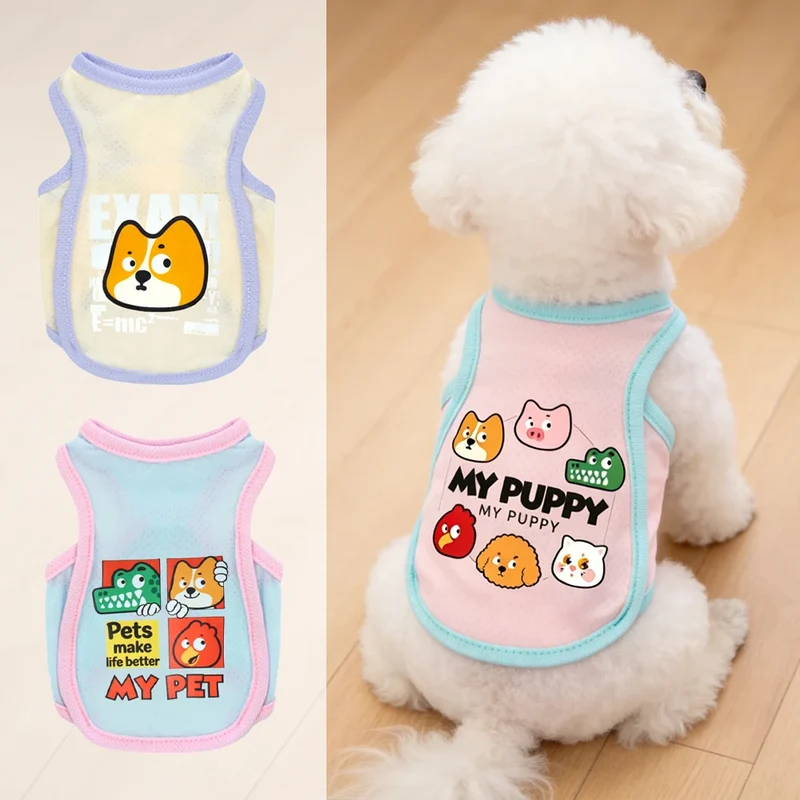 Summer Dog Clothes - Ice Silk Cooling Vest for Pets, Breathable Mesh Puppy Tank Top with Fun Animal Prints, Anti-Heat & UV Prote