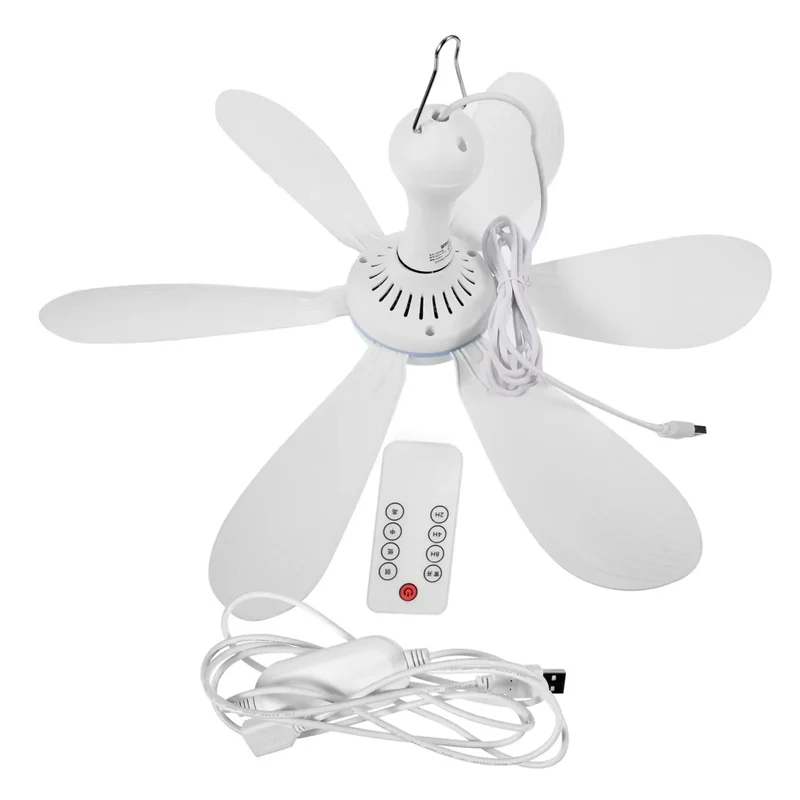XIAOTREE USB Ceiling Fan DC 5V Air Circulator Fan 6 Detachable Blades Portable Hanging Ceiling Fans Camping Fan for RV & Home