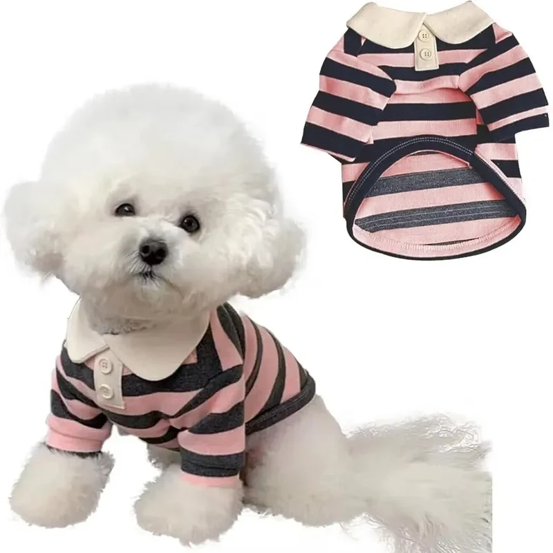 Fashion Striped Collared Dog Shirt Soft Breathable Cooling Vest Pet Hoodie For Puppy Outdoor Activities