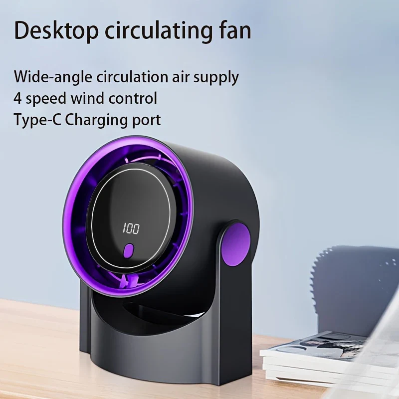 Portable Air Circulator Fan 1200mAh Desktop Rechargeable Fan 100-speed Wind Angle Adjustable for Home Outdoor Travel with Timing