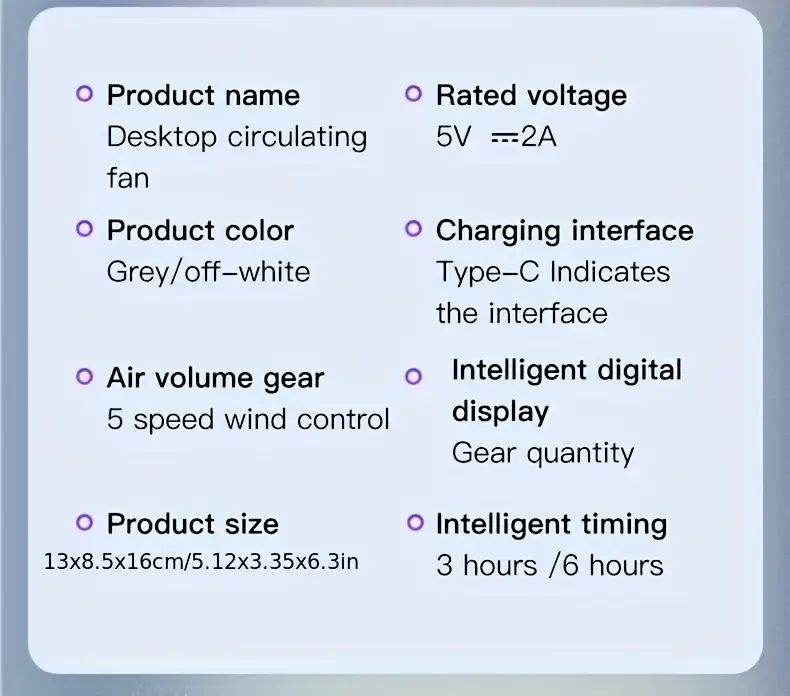Portable Air Circulator Fan 1200mAh Desktop Rechargeable Fan 100-speed Wind Angle Adjustable for Home Outdoor Travel with Timing