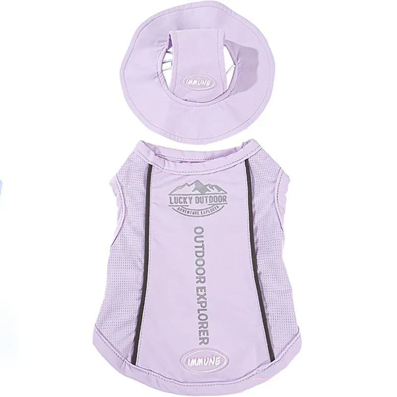 Pet Dog Summer Cooling Vest with Cap Breathable Mesh Sun Protective Shirt for Dogs&Cats Lightweight Outdoor Pet Clothes Set