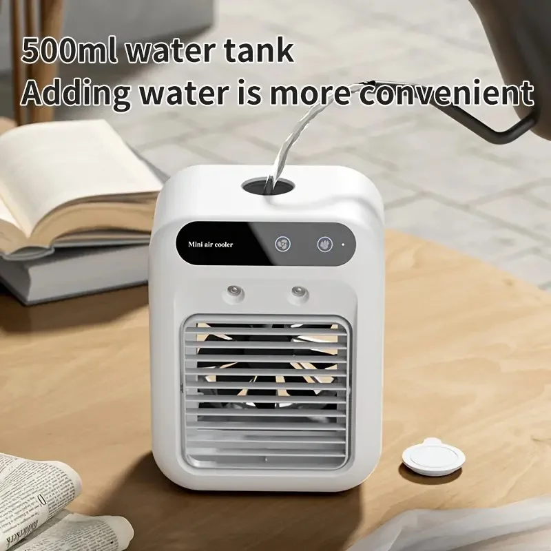 500ml water capacity air cooler fan, silent USB charging small fan, 9-blade high wind power
