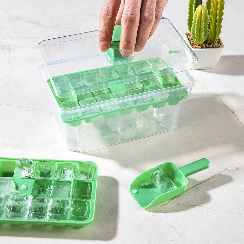 Ice Trays for Freezer with Lid & Bin, Ice Cube Tray Making 68 pcs Ice Cubes, Easy Press to Release Ice