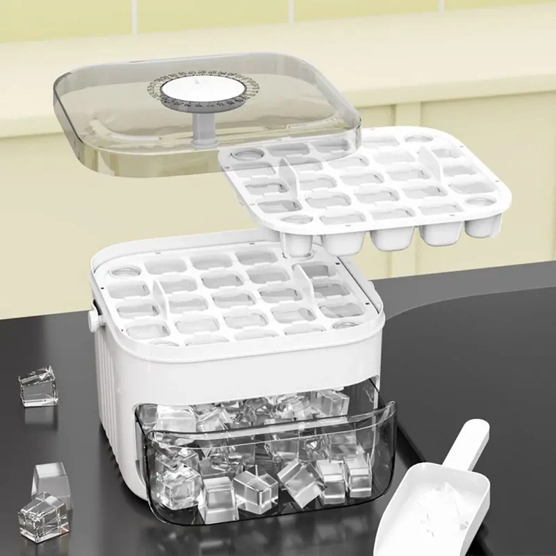 50-Cube Ice Maker with Easy Press Cap Double Layer Ice Cube Maker Refrigerator Household Ice Storage Ice Box