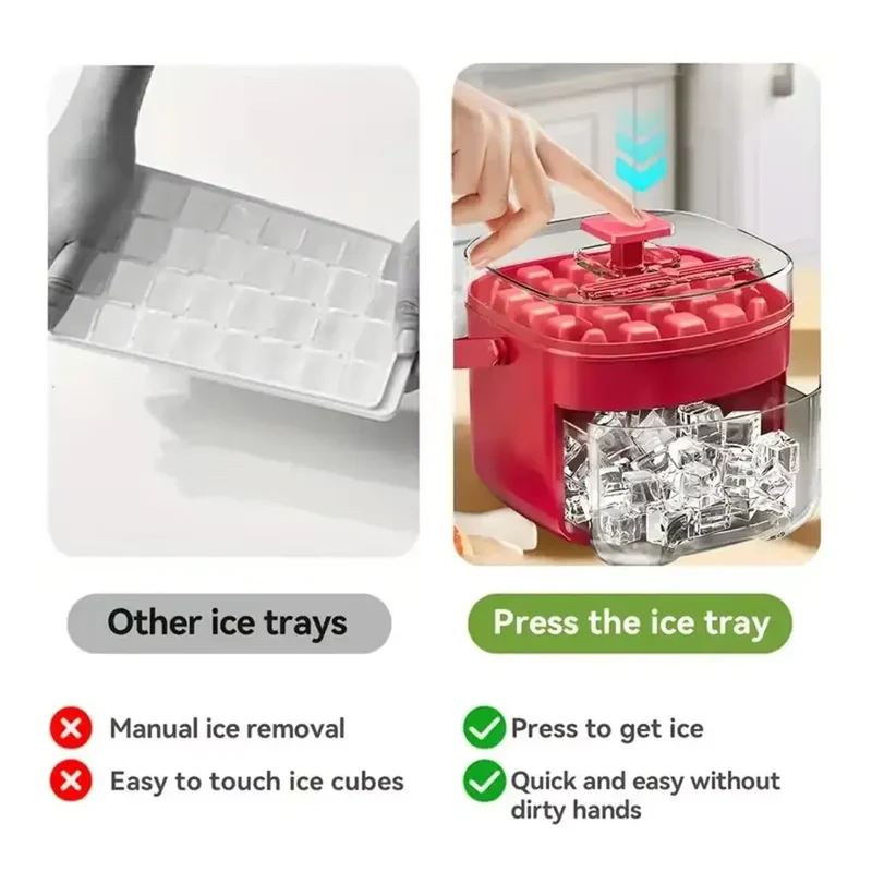 50-Cube Ice Maker with Easy Press Cap Double Layer Ice Cube Maker Refrigerator Household Ice Storage Ice Box