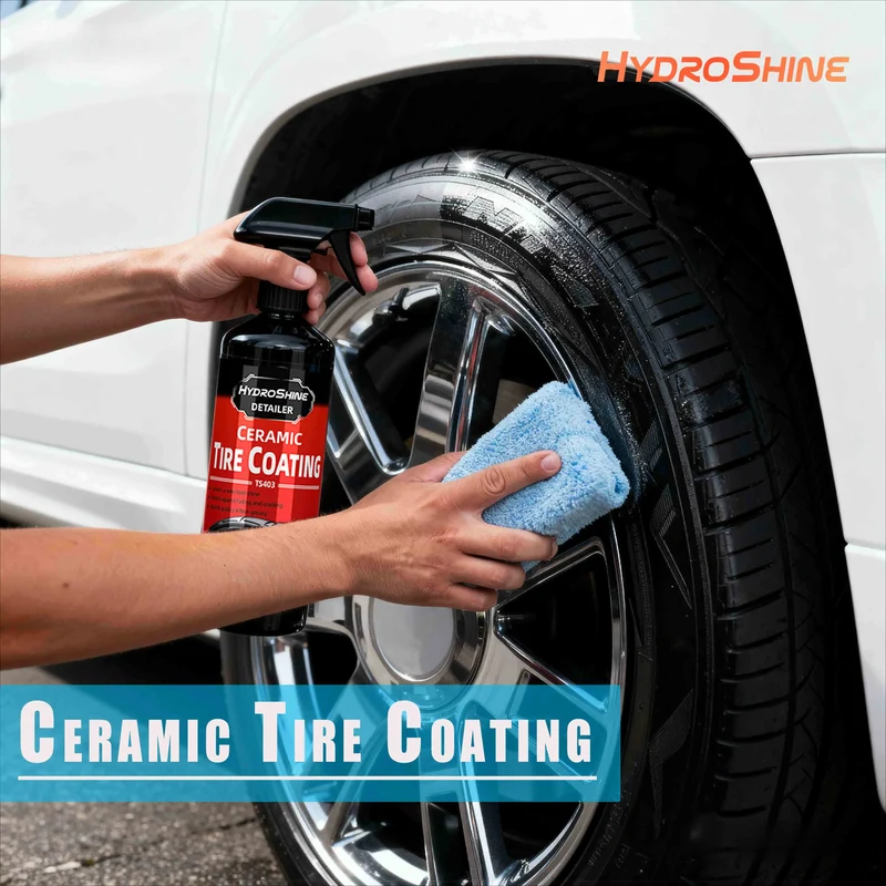 Hydroshine Ceramic Tire Coating Shine Spray Tyre Gloss Plastic Rubber Wheel Restorer Long Lasting Hydrophobic Cleaner Seal Wax