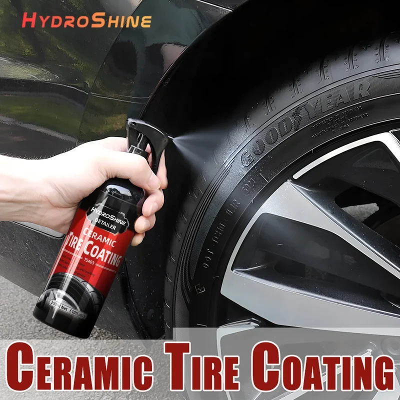 Hydroshine Ceramic Tire Coating Shine Spray Tyre Gloss Plastic Rubber Wheel Restorer Long Lasting Hydrophobic Cleaner Seal Wax