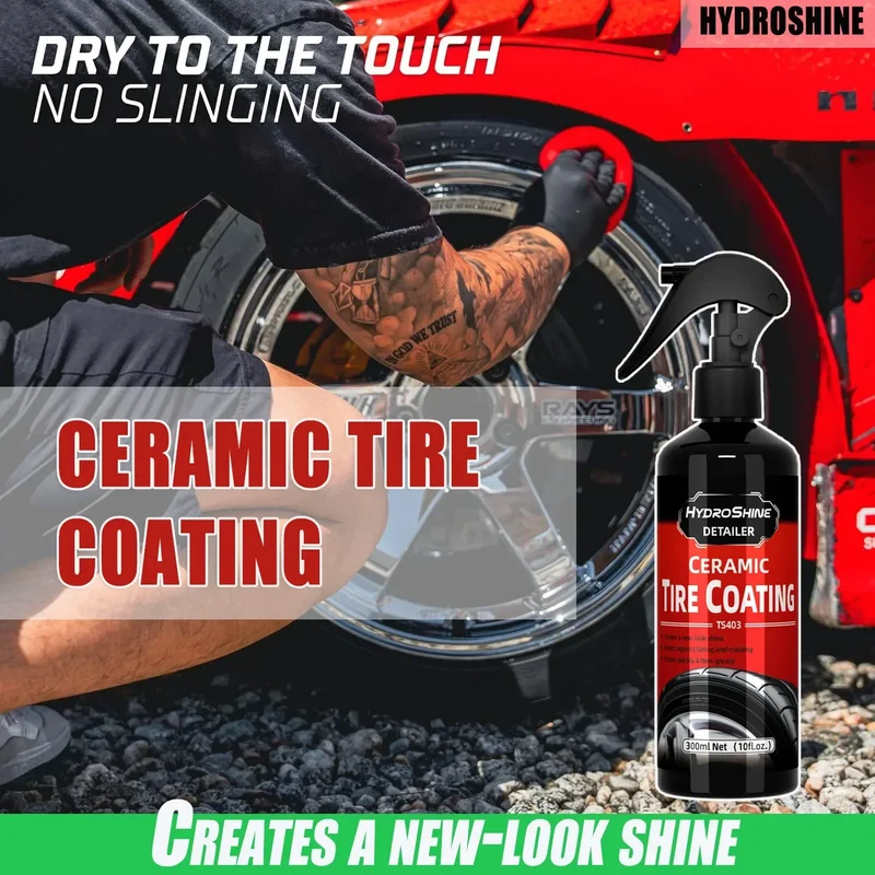 Hydroshine Ceramic Tire Coating Shine Spray Tyre Gloss Plastic Rubber Wheel Restorer Long Lasting Hydrophobic Cleaner Seal Wax