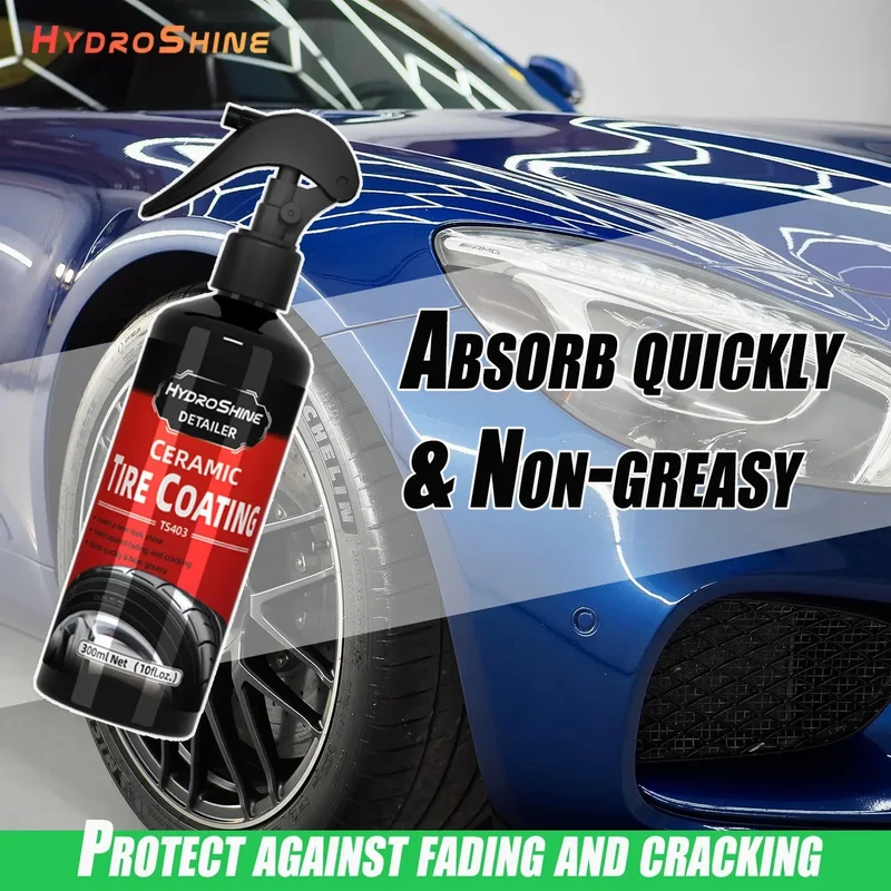 Hydroshine Ceramic Tire Coating Shine Spray Tyre Gloss Plastic Rubber Wheel Restorer Long Lasting Hydrophobic Cleaner Seal Wax
