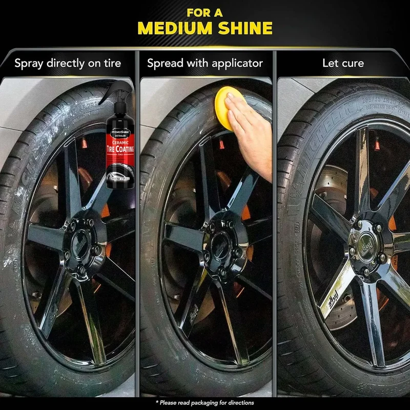 Hydroshine Ceramic Tire Coating Shine Spray Tyre Gloss Plastic Rubber Wheel Restorer Long Lasting Hydrophobic Cleaner Seal Wax