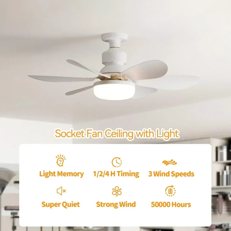 LED 40W ceiling fan light E27 with remote control for dimming, suitable for living room, study, household use, 85-265V