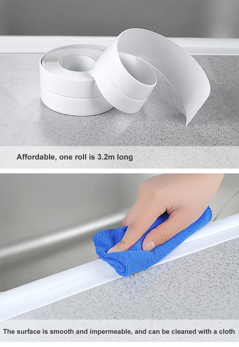 3.2M Bath Caulk Tape Self Adhesive PVC Oil-Proof Kitchen Sink Edge Corner Wall Sticker Waterproof Toilet Sealing Strip Tape