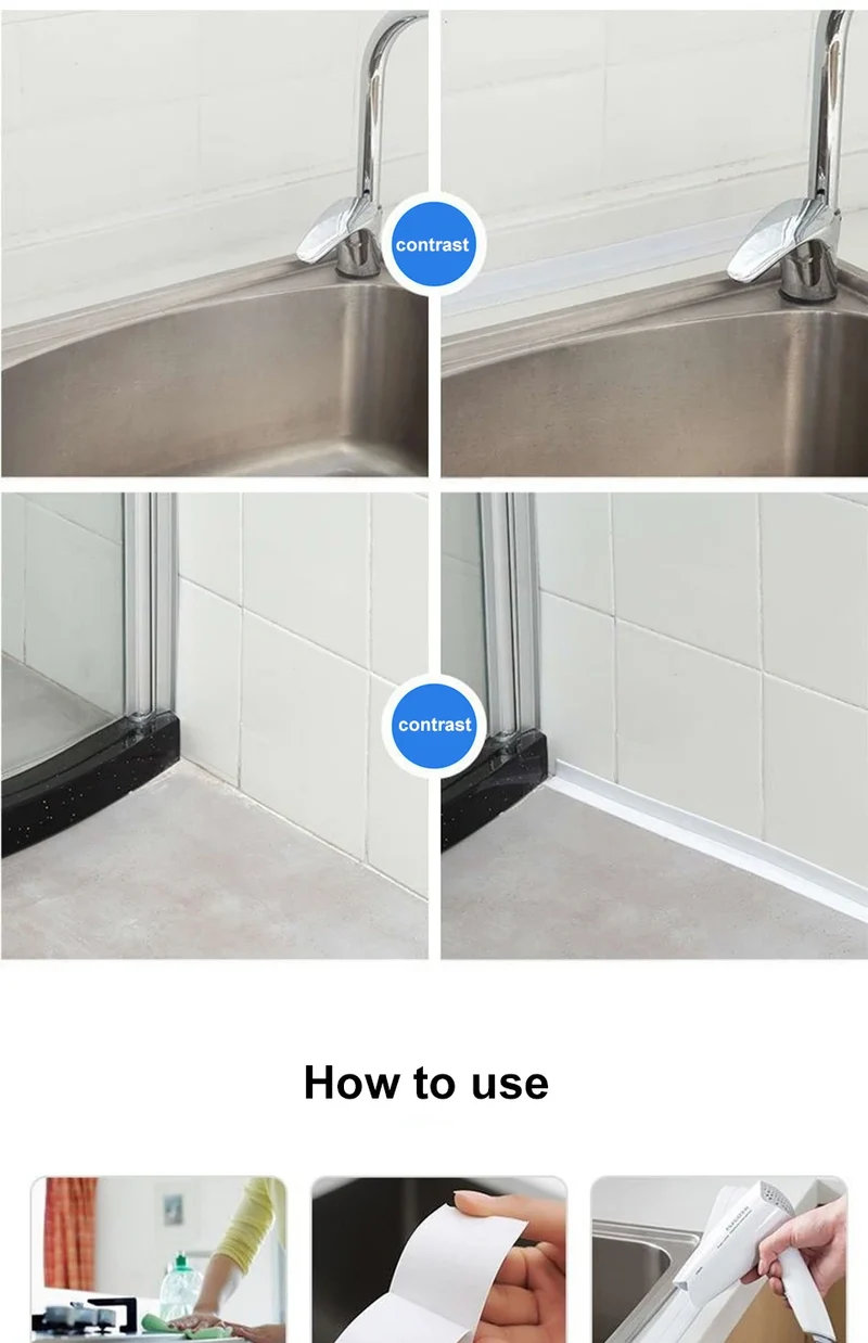 3.2M Bath Caulk Tape Self Adhesive PVC Oil-Proof Kitchen Sink Edge Corner Wall Sticker Waterproof Toilet Sealing Strip Tape
