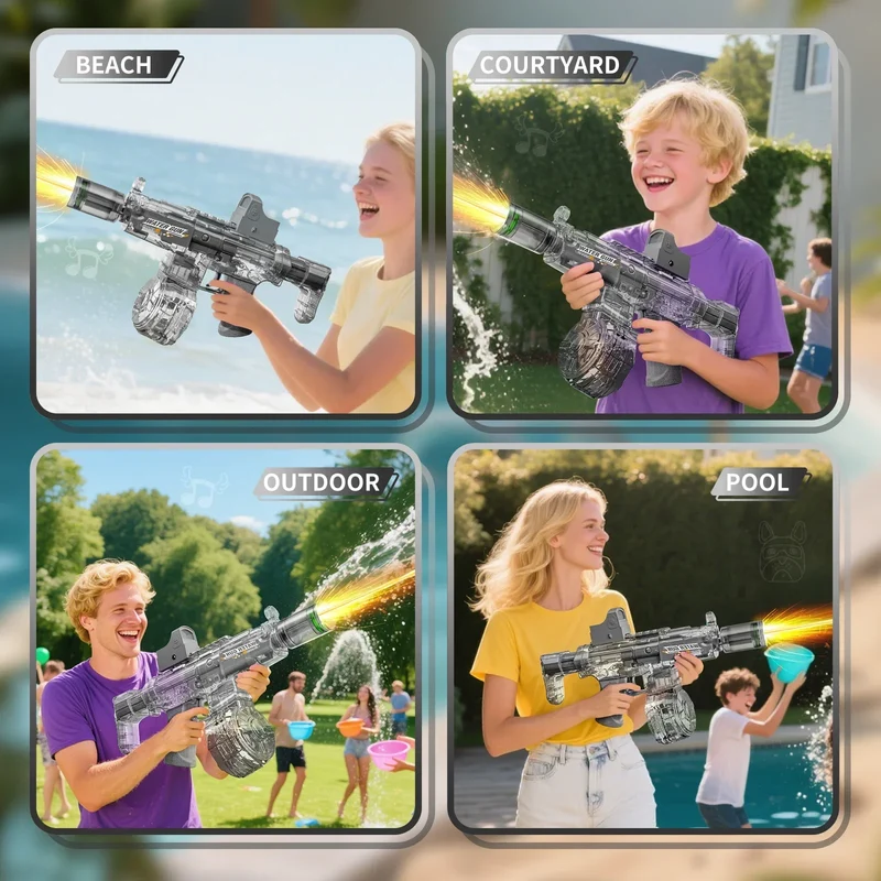 Simulated Firing and Recoil Electric Water Gun Toys Children Automatic Sensor Lights Water Pistol Summer Outdoor Beach Kids Toy