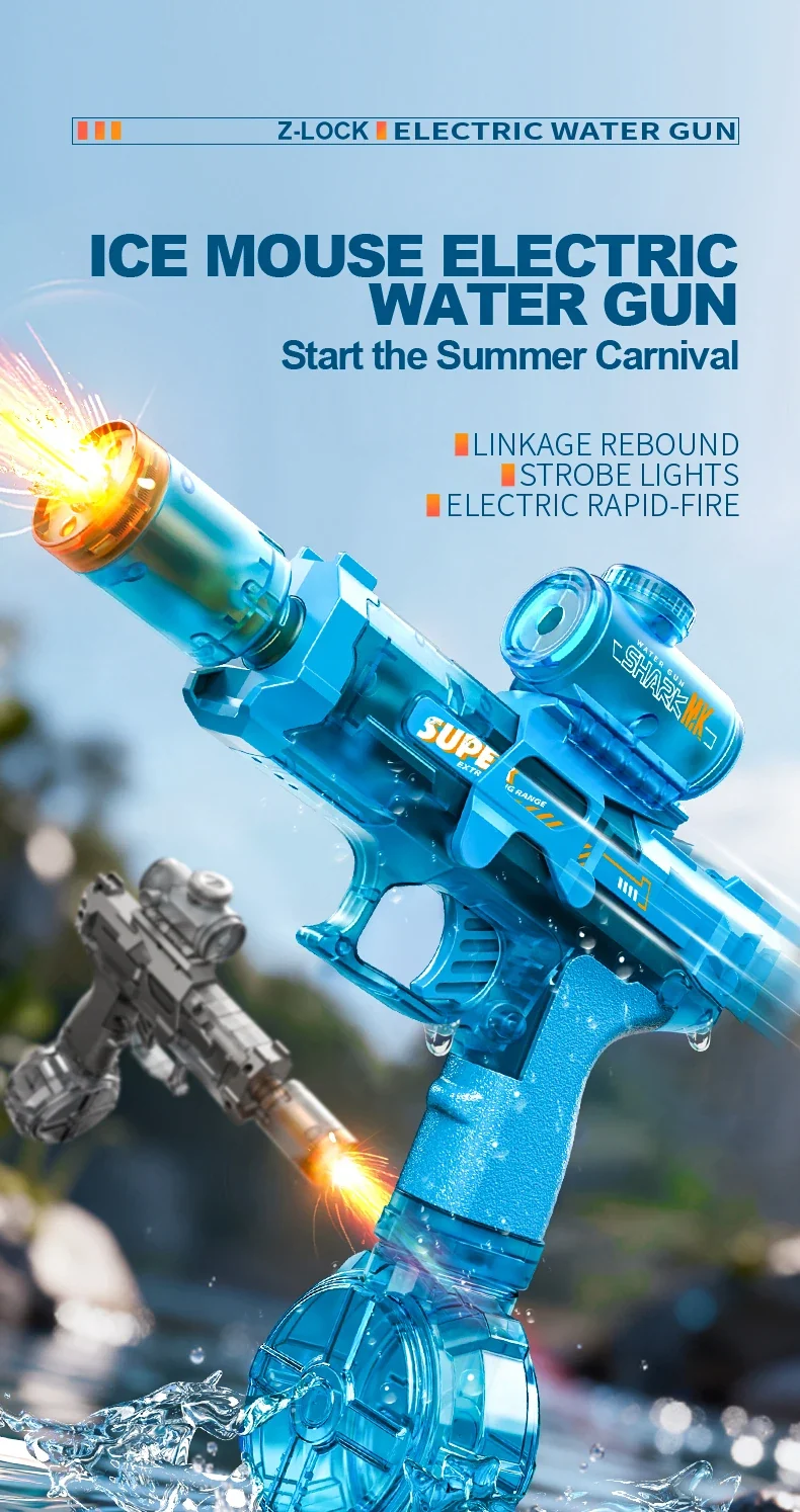 Simulated Firing and Recoil Electric Water Gun Toys Children Automatic Sensor Lights Water Pistol Summer Outdoor Beach Kids Toy