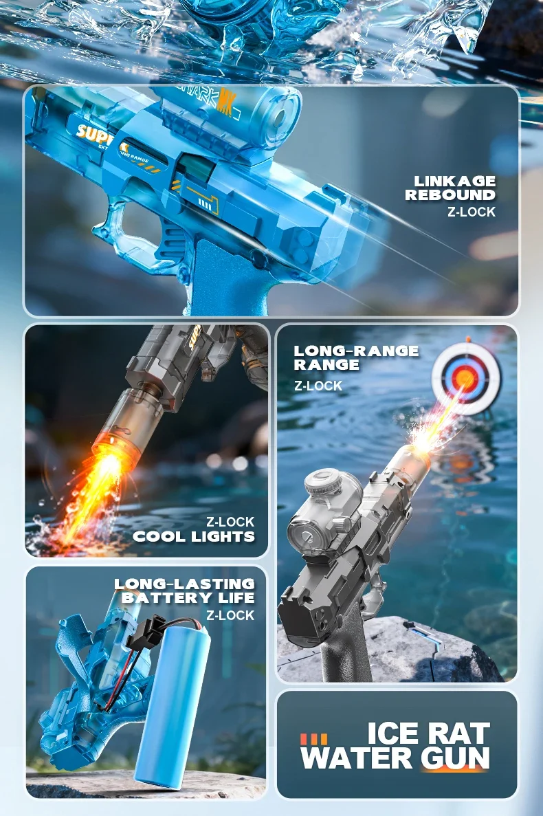 Simulated Firing and Recoil Electric Water Gun Toys Children Automatic Sensor Lights Water Pistol Summer Outdoor Beach Kids Toy