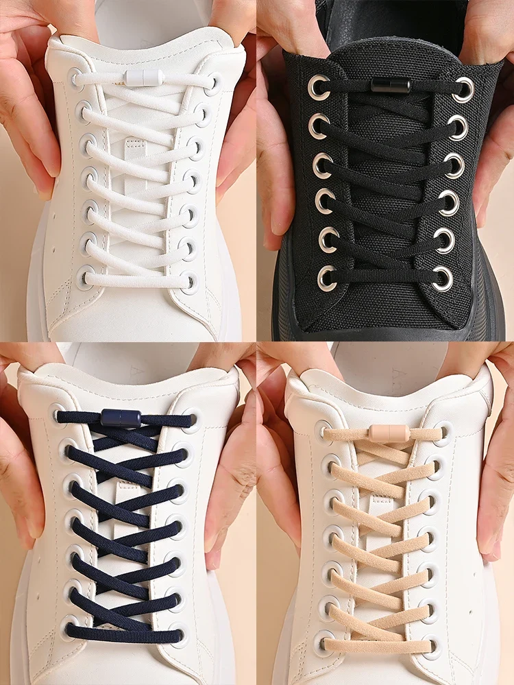 Elastic No Tie Shoelaces Semicircle Shoe Laces For Kids and Adult Sneakers Shoelace Quick Lazy Metal Lock Laces Shoe Strings