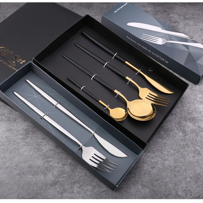 2PC/4PC Cutlery Set Stainless Steel Glossy Titanium Black Gold Cutlery Knife Fork Spoon Tea Spoon Set Kitchen Accessories