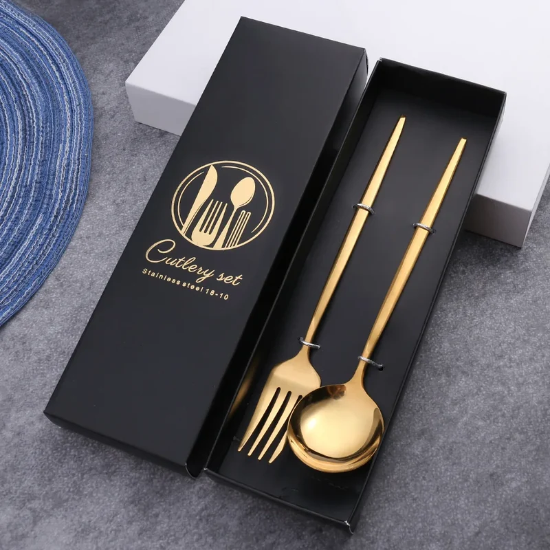 2PC/4PC Cutlery Set Stainless Steel Glossy Titanium Black Gold Cutlery Knife Fork Spoon Tea Spoon Set Kitchen Accessories