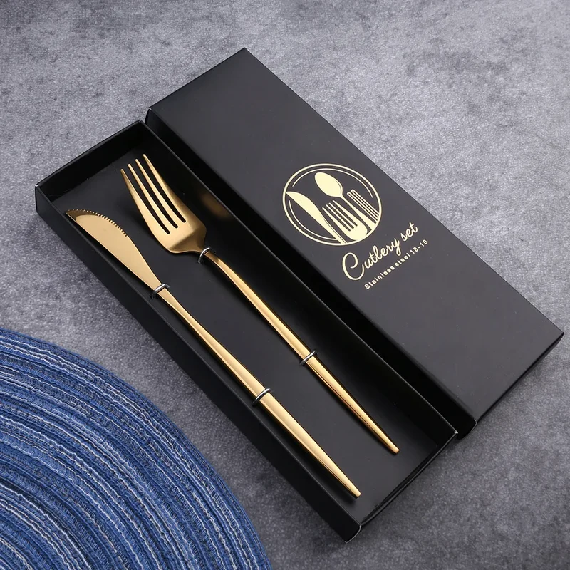 2PC/4PC Cutlery Set Stainless Steel Glossy Titanium Black Gold Cutlery Knife Fork Spoon Tea Spoon Set Kitchen Accessories