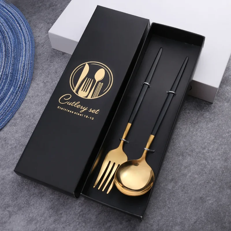 2PC/4PC Cutlery Set Stainless Steel Glossy Titanium Black Gold Cutlery Knife Fork Spoon Tea Spoon Set Kitchen Accessories