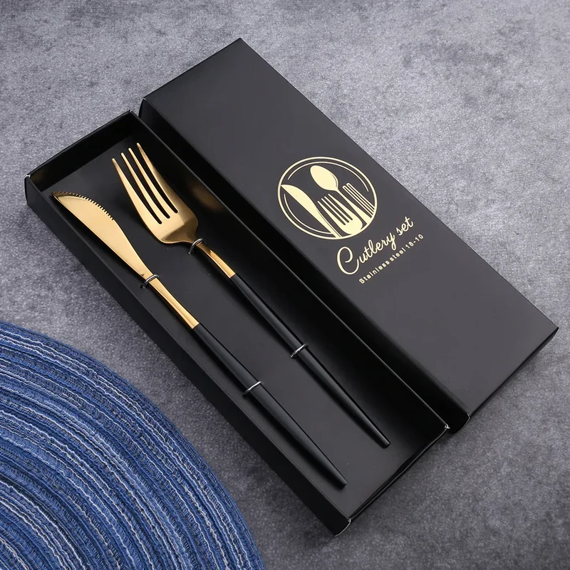 2PC/4PC Cutlery Set Stainless Steel Glossy Titanium Black Gold Cutlery Knife Fork Spoon Tea Spoon Set Kitchen Accessories