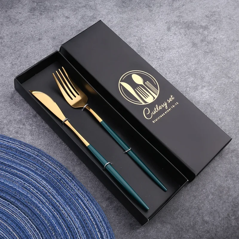 2PC/4PC Cutlery Set Stainless Steel Glossy Titanium Black Gold Cutlery Knife Fork Spoon Tea Spoon Set Kitchen Accessories
