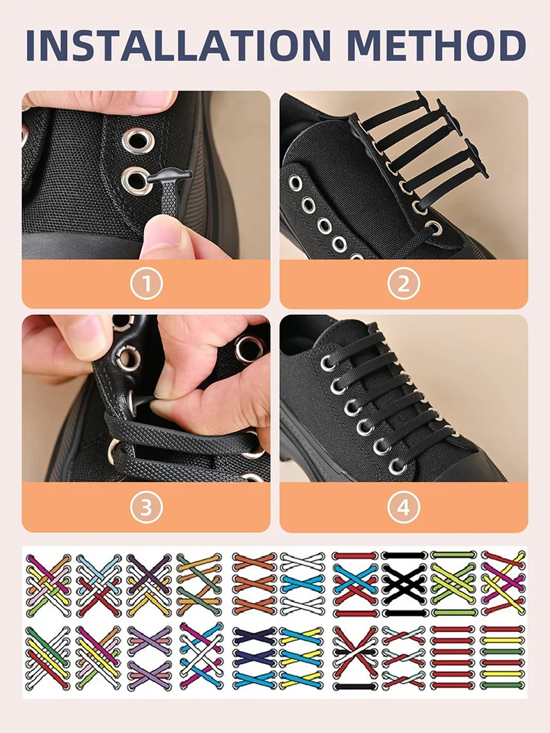 16pcs/lot Silicone Shoelaces No Tie Shoelaces 12 colors Elastic Lace Shoelace Creative Lazy Silicone Laces Rubber Lace