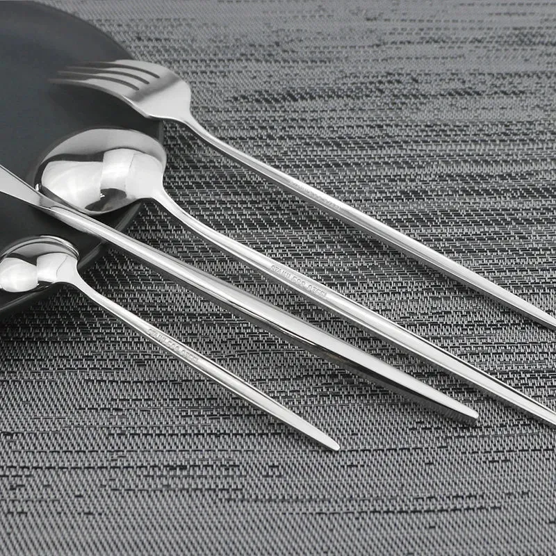 24Pcs Stainless Steel Cutlery Set Black Handle Golden Dinnerware Knife Fork Spoon Kitchen Tableware Gift Set