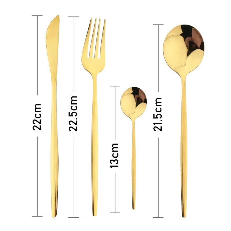24Pcs Stainless Steel Cutlery Set Black Handle Golden Dinnerware Knife Fork Spoon Kitchen Tableware Gift Set