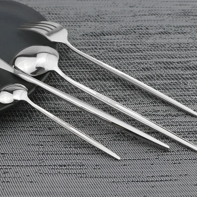 24Pcs Stainless Steel Cutlery Set Black Handle Golden Dinnerware Knife Fork Spoon Kitchen Tableware Gift Set