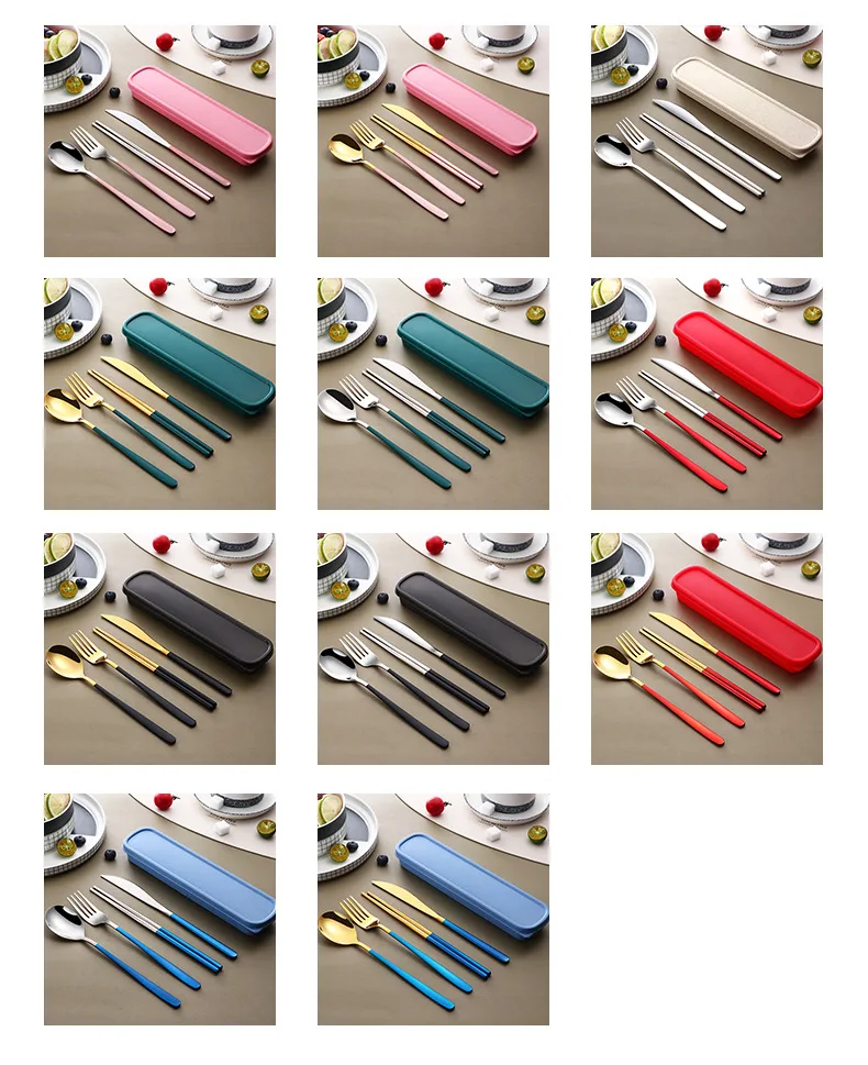 304 Tableware Set Portable Cutlery Set Dinnerware Set High Quality Stainless Steel Knife Fork Spoon Travel Flatware With Box