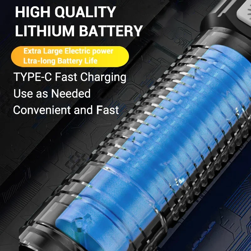 High Strong Power Led Flashlights 2000LM Tactical Torch with Display Light USB Charging Camping Fishing Emergency Zoom Lantern