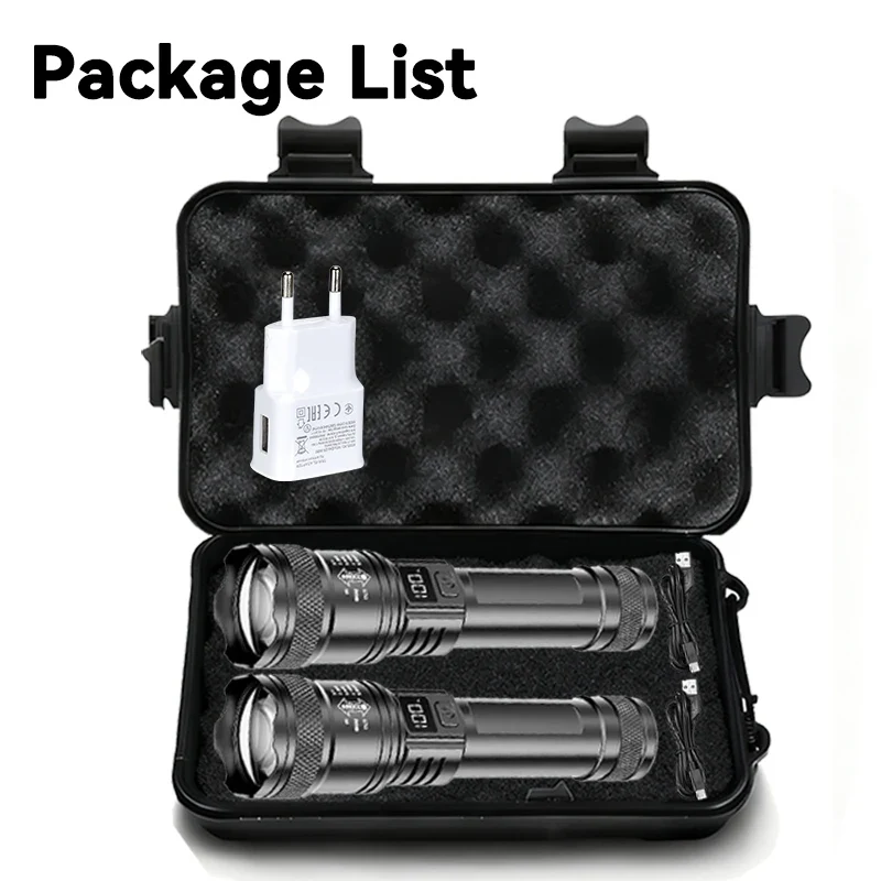 High Strong Power Led Flashlights 2000LM Tactical Torch with Display Light USB Charging Camping Fishing Emergency Zoom Lantern