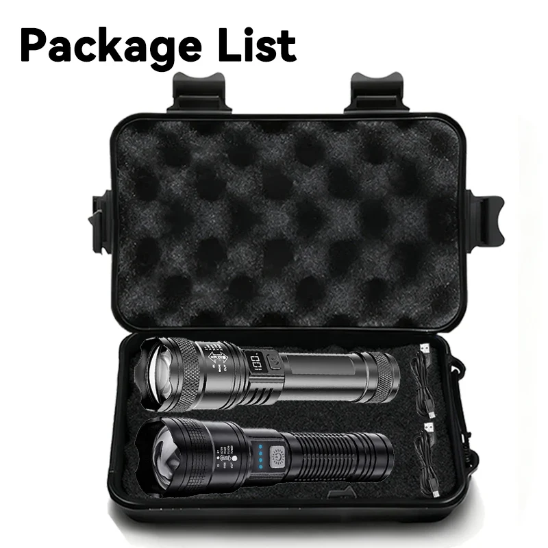 High Strong Power Led Flashlights 2000LM Tactical Torch with Display Light USB Charging Camping Fishing Emergency Zoom Lantern