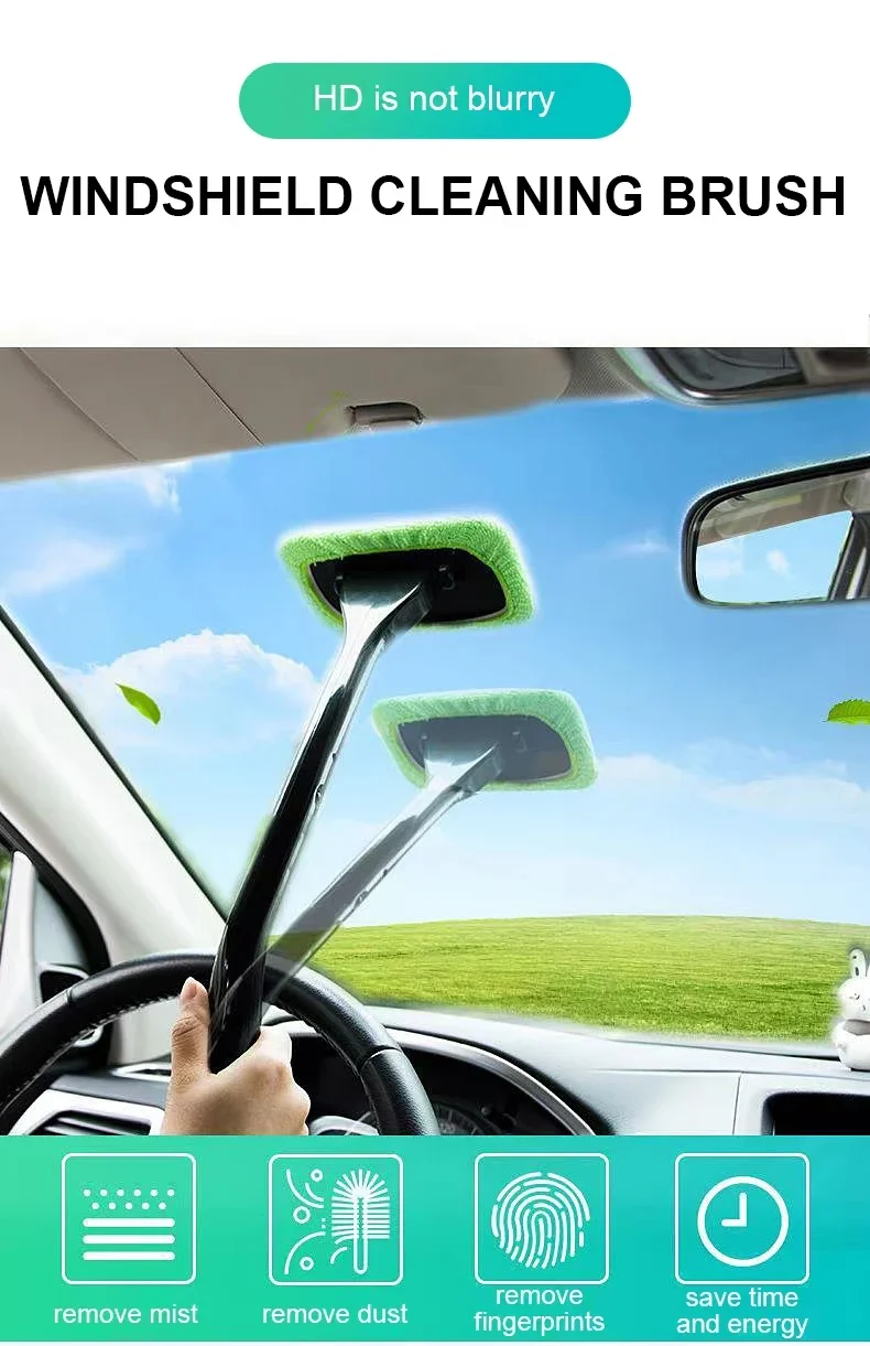 Car Window Cleaner Brush Kit Windshield Cleaning Wash Tool Inside Interior Auto Glass Wiper with Long Handle Car Accessories