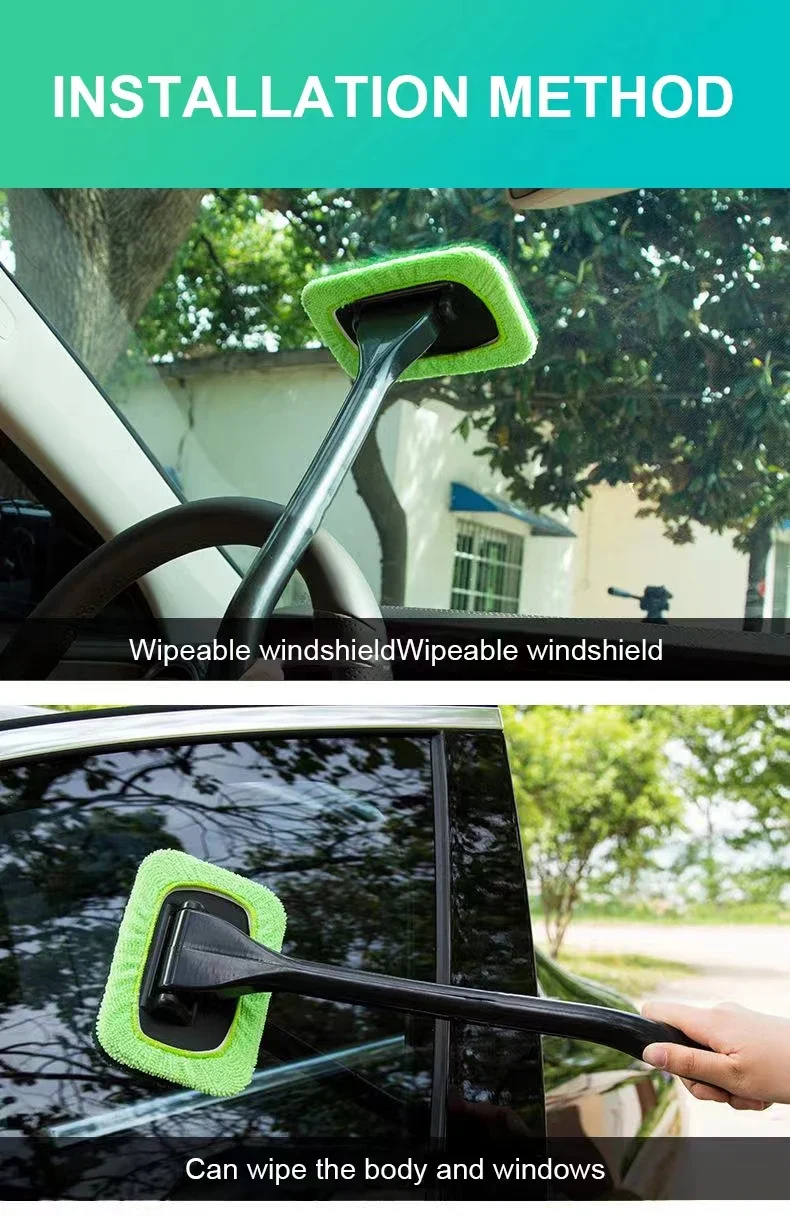 Car Window Cleaner Brush Kit Windshield Cleaning Wash Tool Inside Interior Auto Glass Wiper with Long Handle Car Accessories