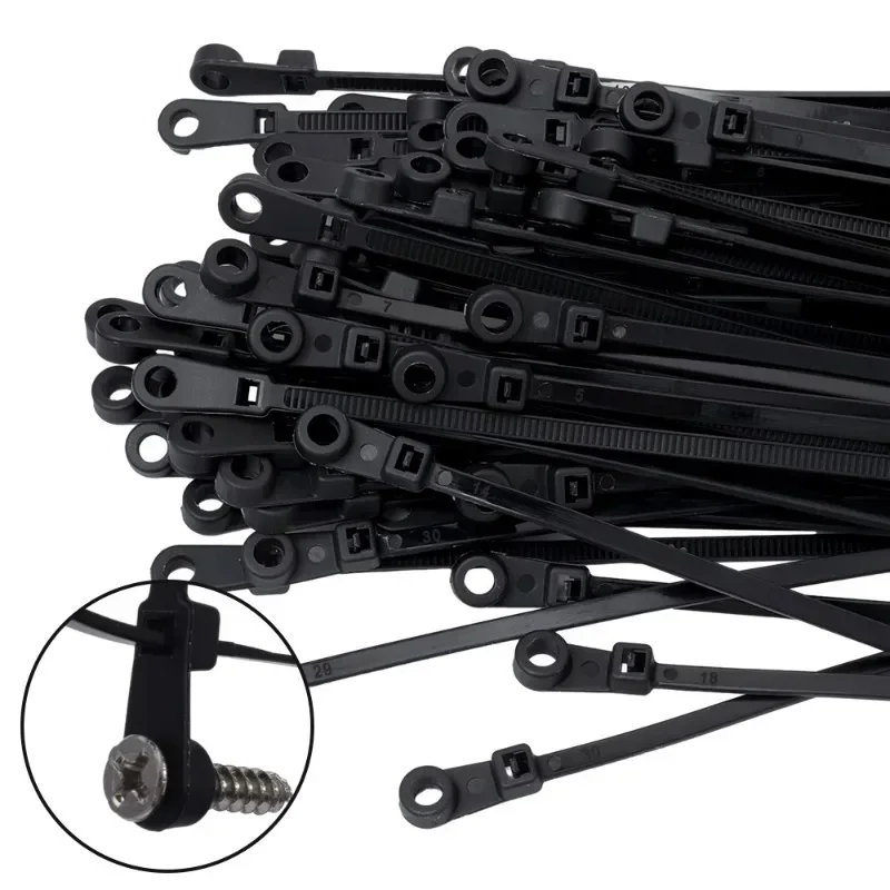 500/100PCS Screw Hole Cable Ties Reusable Fixed Nylon Cable Ties Self-locking Cord Ties Straps Fastening Loop Office Organizer
