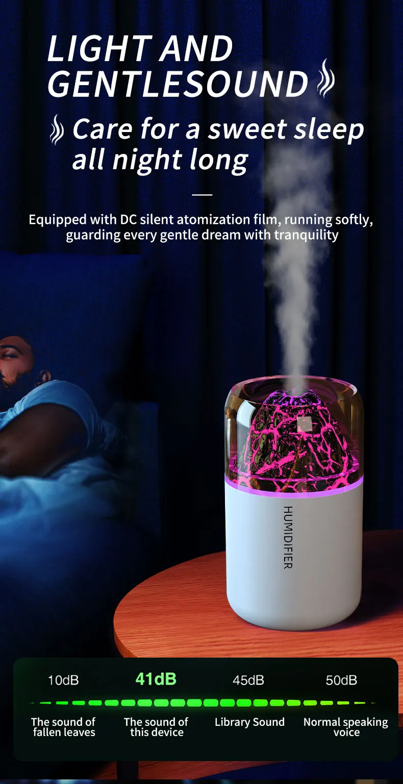 The simulated volcanic color lamp humidifier USB aromatherapy diffuser is suitable for use in cars, homes, bedrooms, as a gift,