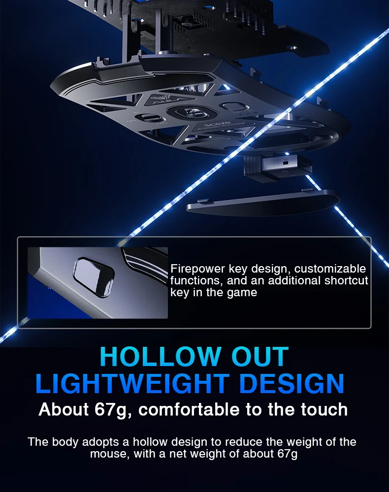 AULA SC620 Wireless Gaming Mouse, Lightweight Design, Multiple Lighting Effects, Customizable Fire Button, Optical Movement Dete